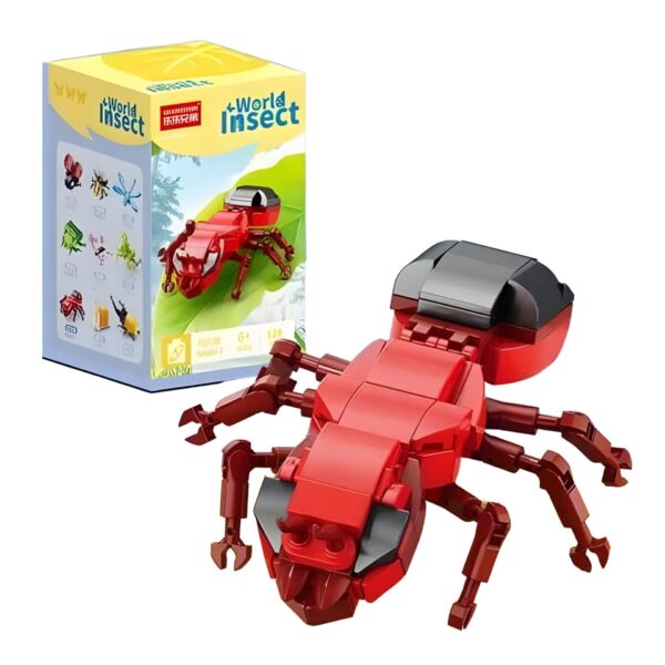 Set de Constructie  Model Furnica de Foc Lumea Insectelor Mini 128 Piese Model 3D Jucarie Educativa STEM +6 Ani Plastic ABS 11 x 7 x 7 cm Rosu
