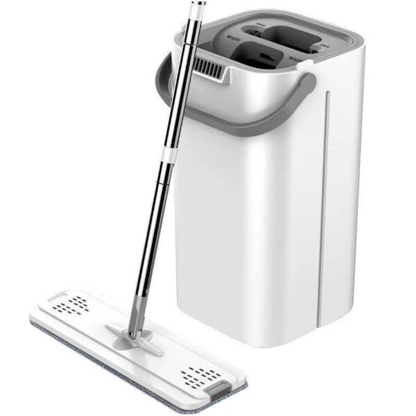Set de curatenie  mop si galeata galeata 5.7 l 4 rezerve microfibra incluse design modern pentru interior material plastic peri sintetici plat cu storcere alb