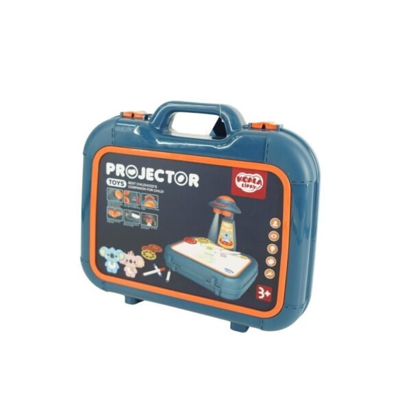 Set jucarie educativa proiector cu masa pentru desen 48 de imagini 6 discuri de proiectare creioane colorate cutie depozitare +3 ani Albastru