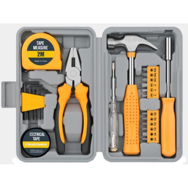 Set Scule 24 piese pentru Uz Casnic  Instrumente Set in Trusa de Plastic Gri din Plastic si Metal 20 x 12.5 x 3 cm Galben