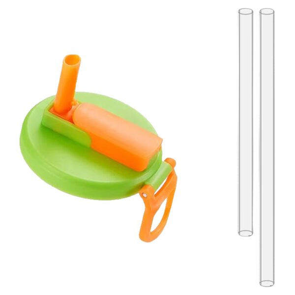Capac Anti Varsare pentru Doze  Model cu Pai Transparent Reutilizabil din Plastic cu Maner Transportabil 5.4 cm Verde