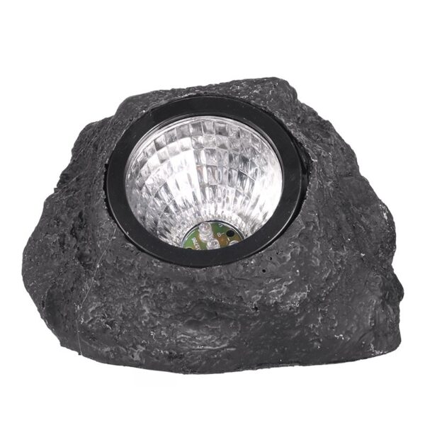 Lampa solara LED decorativa pentru gradina  imitatie piatra lumina puternica 4 LED-uri 12 x 15 cm material ABS baterie Ni-MH 600 mAh panou solar 2V lumina alb rece gri