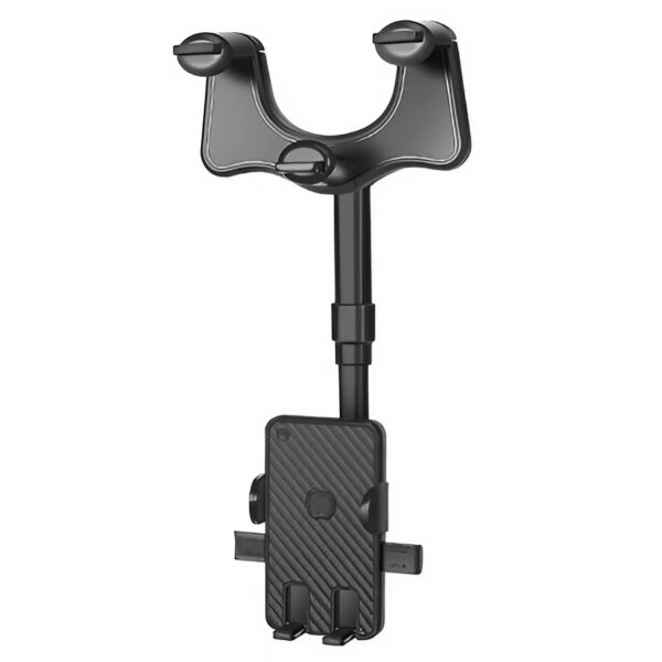 Suport auto  cu atasare la oglinda retrovizoare rotativ 360 de grade și retractabil multifuncțional compatibil cu toate telefoanele mobile Finisaj Carbon Negru