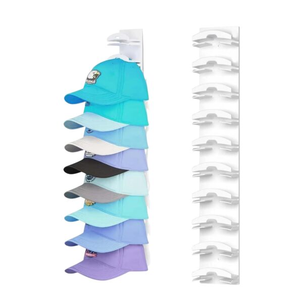 Suport pentru Sepci  pentru Perete Organizator pentru 10 Palarii Constructie Verticala Montaj cu Banda Adeziva sau Suruburi Economisire Spatiu 35.5 x 6 x 3.3 cm Alb