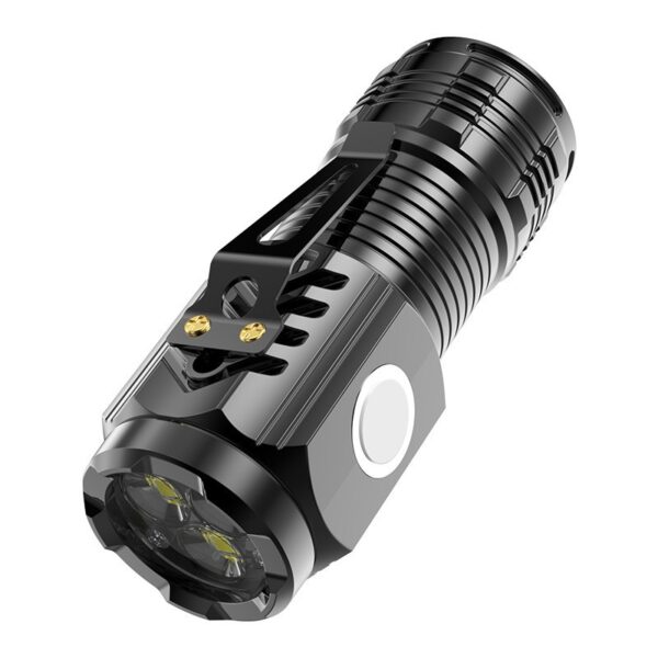 Lanterna cu 3 Nuclee Led  Incarcare USB Autonomie 4-20h Raza Maxima 100-200 m 5W 4 x 4 x 9 cm Suport de Agatat Fund Magnetic Negru
