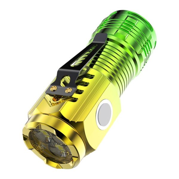 Lanterna cu 3 Nuclee Led  Incarcare USB Autonomie 4-20h Raza Maxima 100-200 m 5W 4 x 4 x 9 cm Suport de Agatat Fund Magnetic Galben/Verde