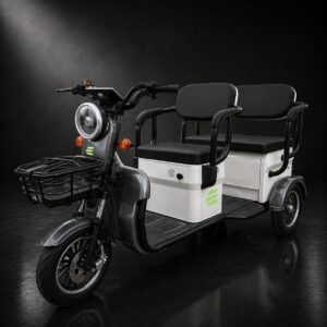 Triciclu Electric V6 Saige Fara Permis cu Doua Locuri Motor 1800W Baterie 72V24Ah Autonomie 60km 220x88x105 cm Viteza Maxima 25km/h Alb Coffee