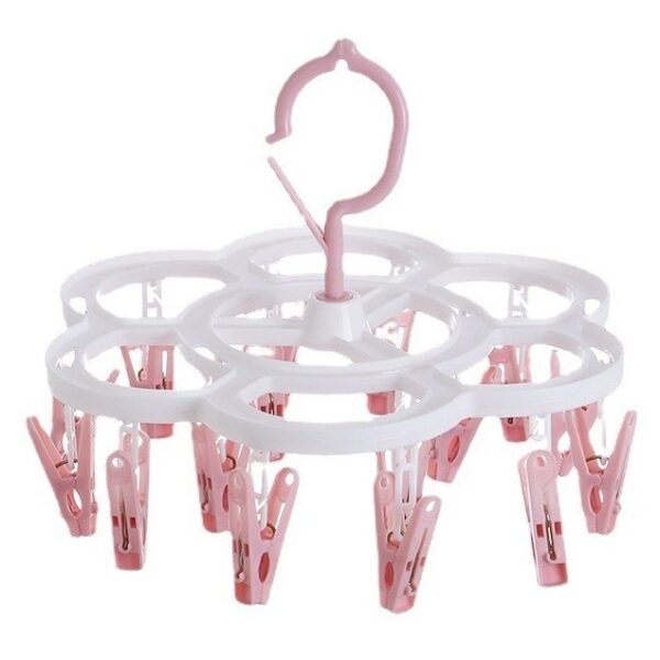 Uscator de Rufe Suspendat  cu 16 Carlige Rotire 360 Grade Mateiral Plastic Usor de Depozitat Multifunctional 26 x 21 cm Roz