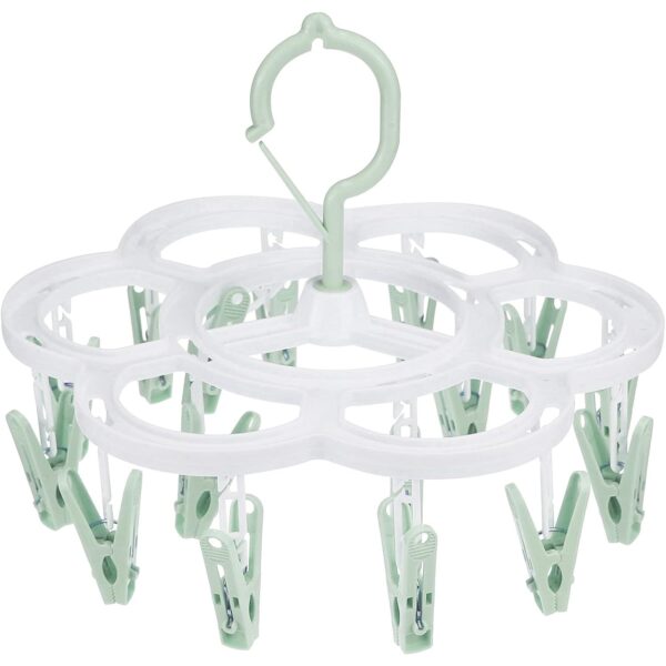 Uscator de Rufe Suspendat  cu 16 Carlige Rotire 360 Grade Mateiral Plastic Usor de Depozitat Multifunctional 26 x 21 cm Verde