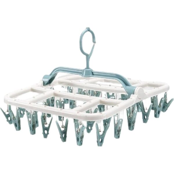Uscator de Rufe Suspendat  cu 40 Carlige Rotire 360 Grade Protectie Vant Pliabil Patrat Mateiral Plastic Usor de Depozitat Multifunctional 36 x 24 cm Alb/Albastru