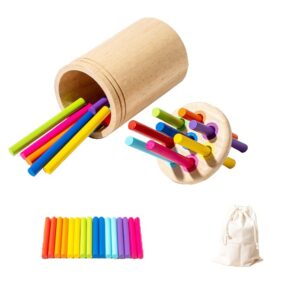 Jucarie Educativa Montessori din Lemn 19 Piese  Sortator cu Betisoare Joc de Motricitate Fina pentru Copii Varsta 2+ ani Saculet Depozitare 11.3 x 7 cm Multicolor