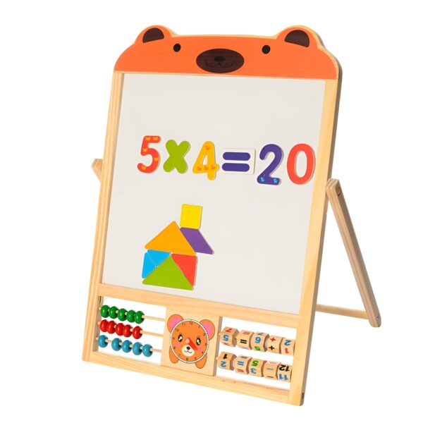 Tabla Educationala Magnetica  Pliabila si Creativa Litere si Cifre Magnetice Suprafata pentru Creta si Marker Dezvolta Creativitatea si Logica Matematica din Lemn Natural 3 ani+ Portocaliu