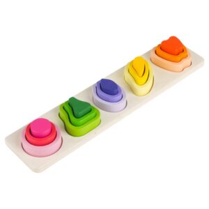 Jucarie Montessori din Lemn  Tip Puzzle cu 5 Forme Asimetrice 15 Piese Model Fructe Educativa Interactiva Creativa Materiale Non Toxice +2 Ani 29x6.5 cm Multicolor