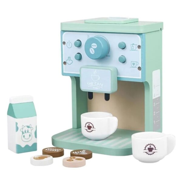 Jucarie Educativa Montessori din Lemn  Aparat de Cafea Interactiv cu Capsule si  7 Accesorii Incluse Dezvolta Motricitatea si Imaginatia 3 ani+ Multicolor
